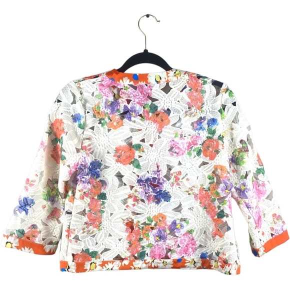 Michael Simon Orange Ivory Cut Out Lace Floral Blazer Jacket SZ Petite PS - Picture 2 of 10